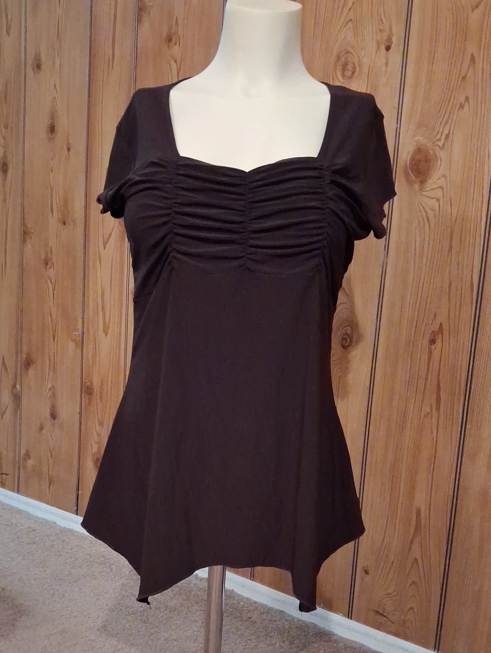 American City Wear Black Square-Neck Ruched Tunic